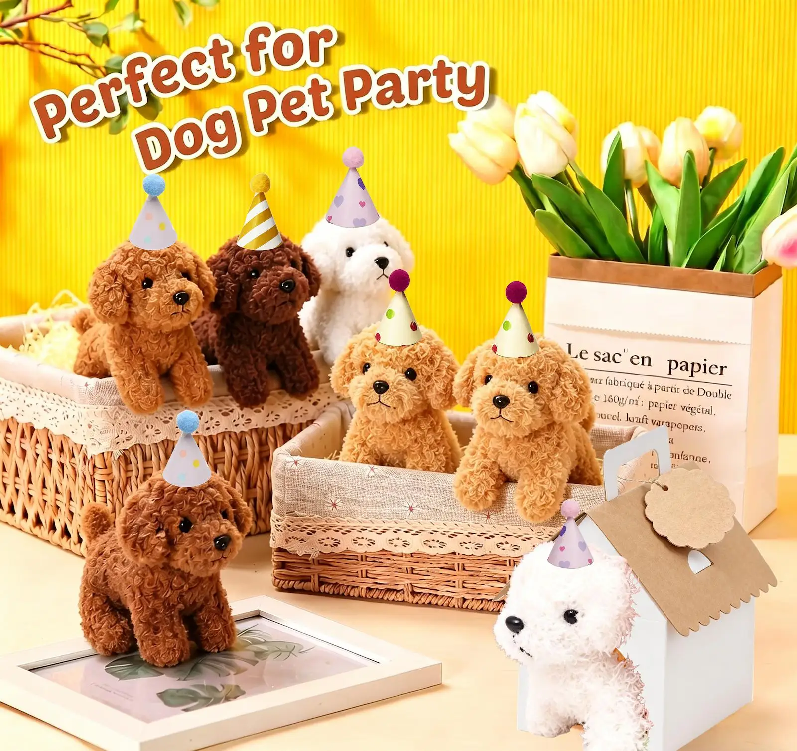 6-36 Pcs 4.7Inch Puppy Stuffed Animals Bulk with Hat Card Paper Boxes Adopt A Puppy Party Favors Kids Stuffed Dogs Birthday Gift - view 4