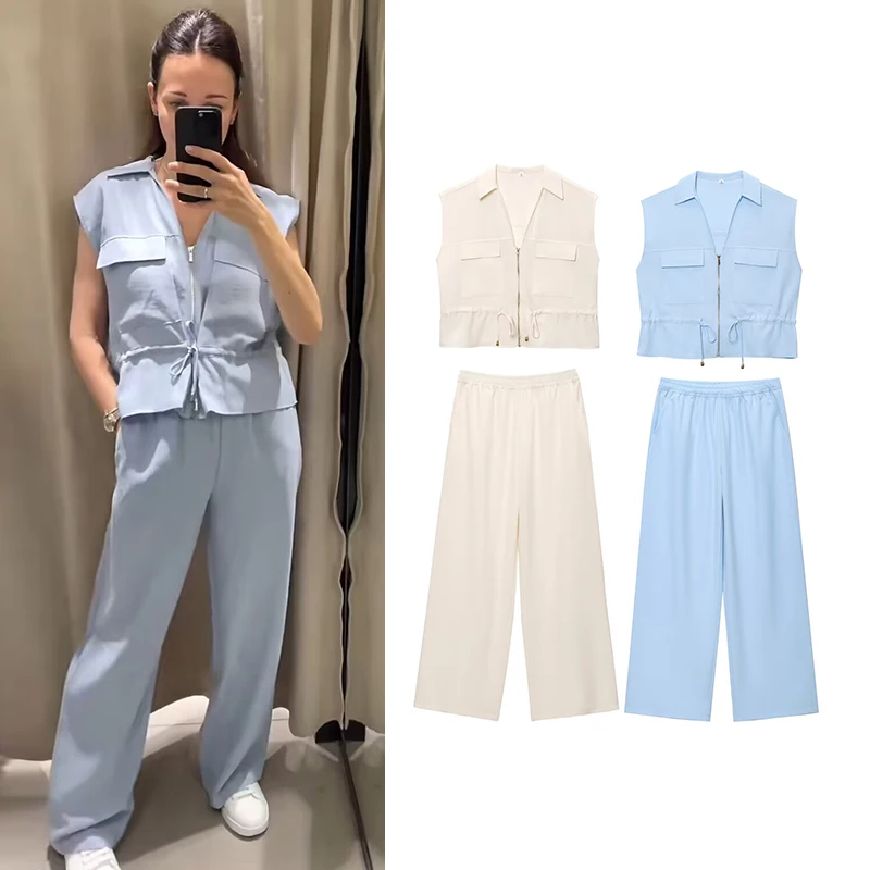 

Pants Sets Summer Women's 2025 New Chic Loose Vest Top Pants 2-piece Set Summer Street Fashion Elegant Holiday Women's Suits