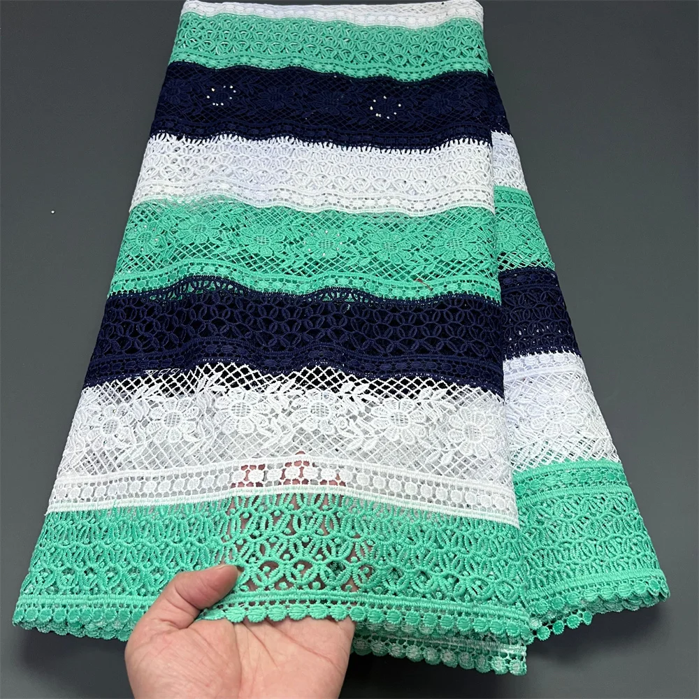 

2025 Высокое качество, африканская нигерийская вышивка, кружевная ткань, тюль, свадебное платье, гипюр, водорастворимые блестки, 5 ярдов ZJ038