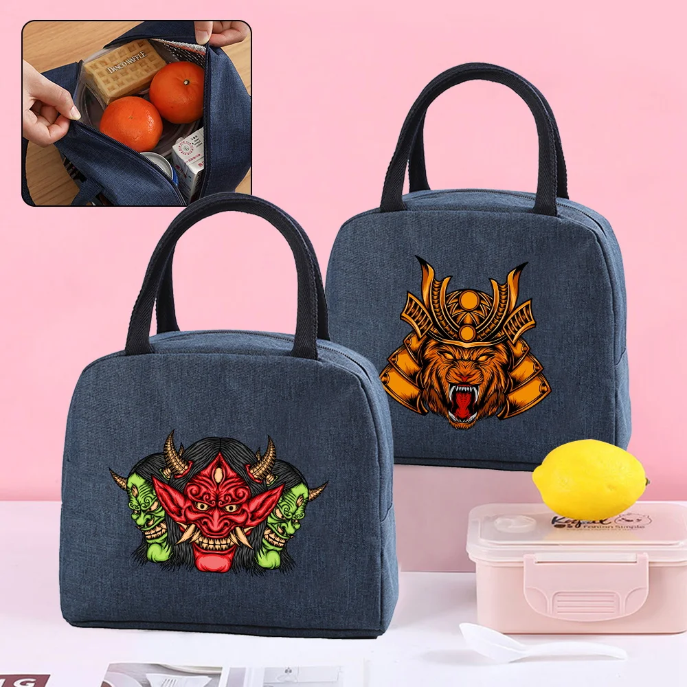 Lunch Bag Women's Insulated Thermal Lunch Box Kids Food Canvas Cooler Bag Monster Print Handbag Organizer Picnic Storage Packet