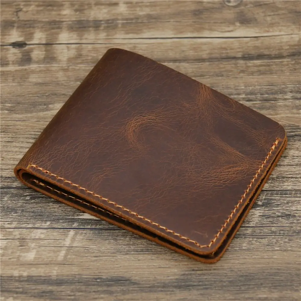 Vintage Bifold Design Men Genuine Leather Wallet Retro Minimalist Coin Purse Short Style Lightweight Male Purse Cartera Hombre