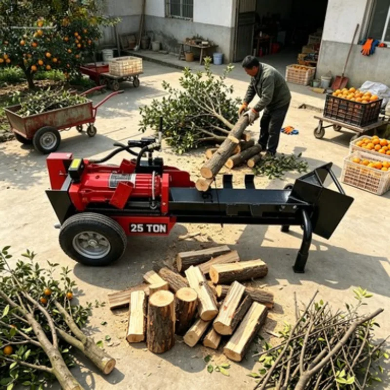 Woer 4-Way Hydraulic Kinetic 30t Ton Vertical Wood Processor Best Firewood Splitter with Wedge Forestry Machinery