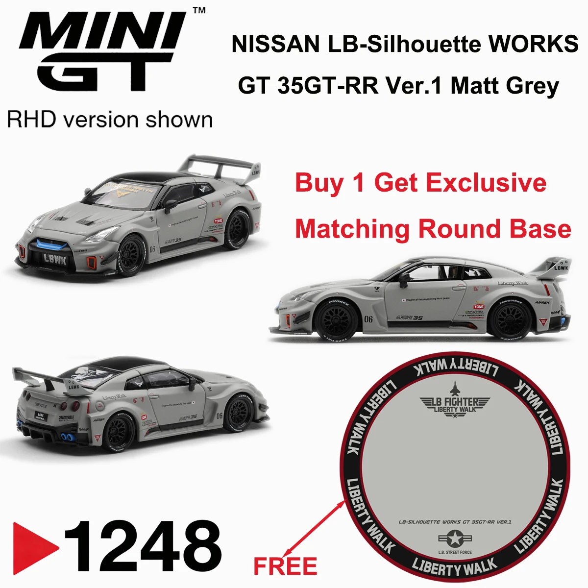 MiniGT 1248 MGT01248 1:64 LBWK LB‑Silhouette WORKS GT 35GT‑RR Ver.1 Matt Grey RHD Diecast Collectible Model Vehicles