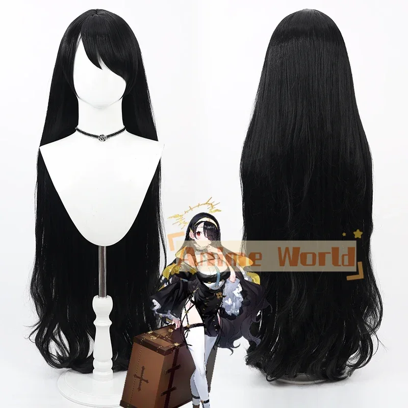 Wakaba Hinata Cosplay Wig Blue Archive Game Black 100cm Long Heat Resistant Synthetic Hair Halloween Party Role Play + Wig Cap