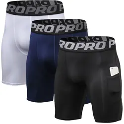 Men Compression Shorts Running Training Fitness Shorts Breathable Active Workout Underwear with Pockets