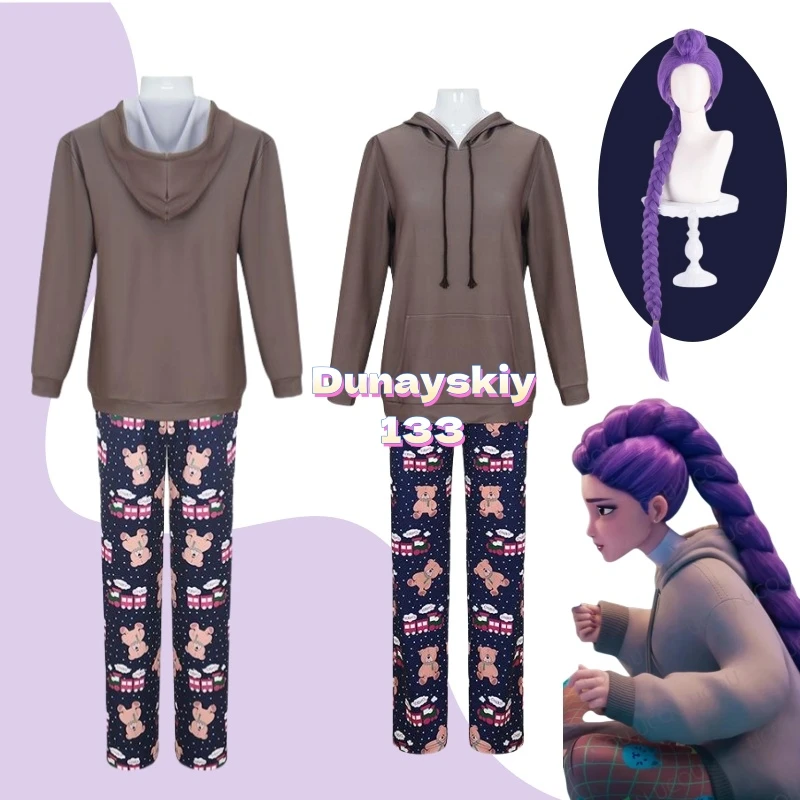 

KPop Hunters Руми, парик для косплея, спальные штаны, толстовка, брюки с героями мультфильмов, забавная уличная одежда, костюмы для выступлений в стиле аниме для девочек