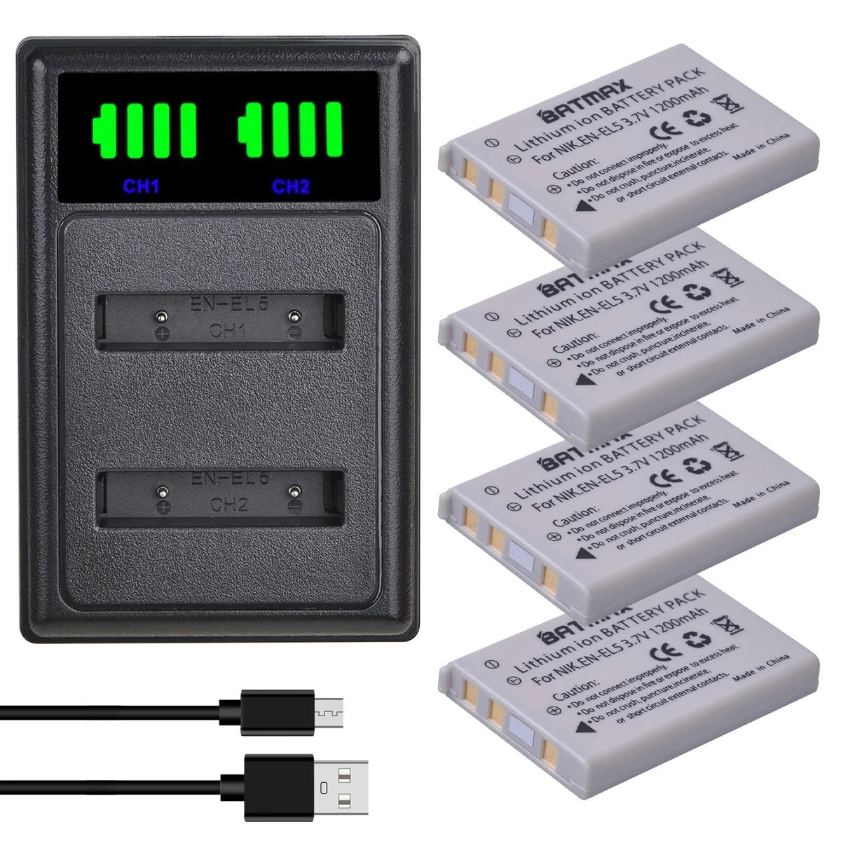 Batmax EN-EL5 EN EL5 ENEL5 Battery +LED Dual Charger for NIKON Coolpix P530 P520 P510 P100 P500 P5100 P5000 P6000