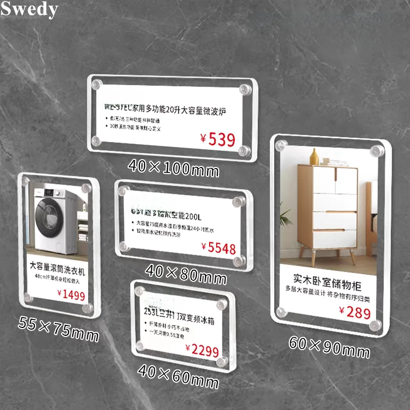 7x10cm Wall Mount Magnetic Acrylic Sign Holder With Tape Picture Photo Menu Frame Adhesive Price Label Paper Holder Tags
