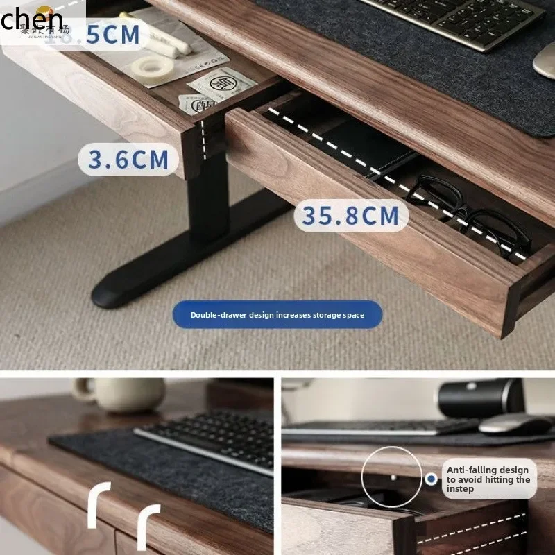 Solid Wood Electric Height Adjustable Desk Smart Computer Desk Adjustable Office Desk with Socket