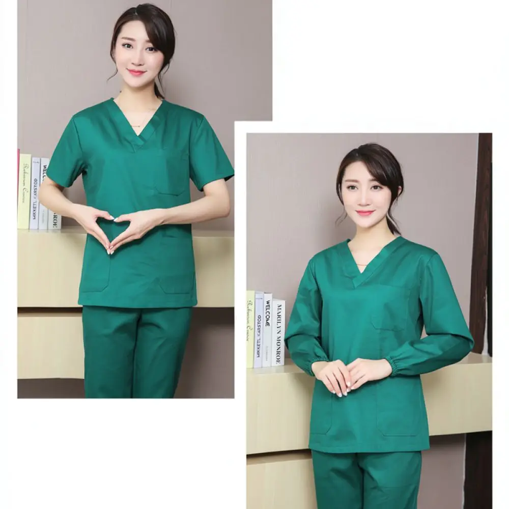 Cotton Scrub Sets Unisex Short Sleeve Professional Medical Uniforms Dental Clinic Hospital Beauty Workwear
