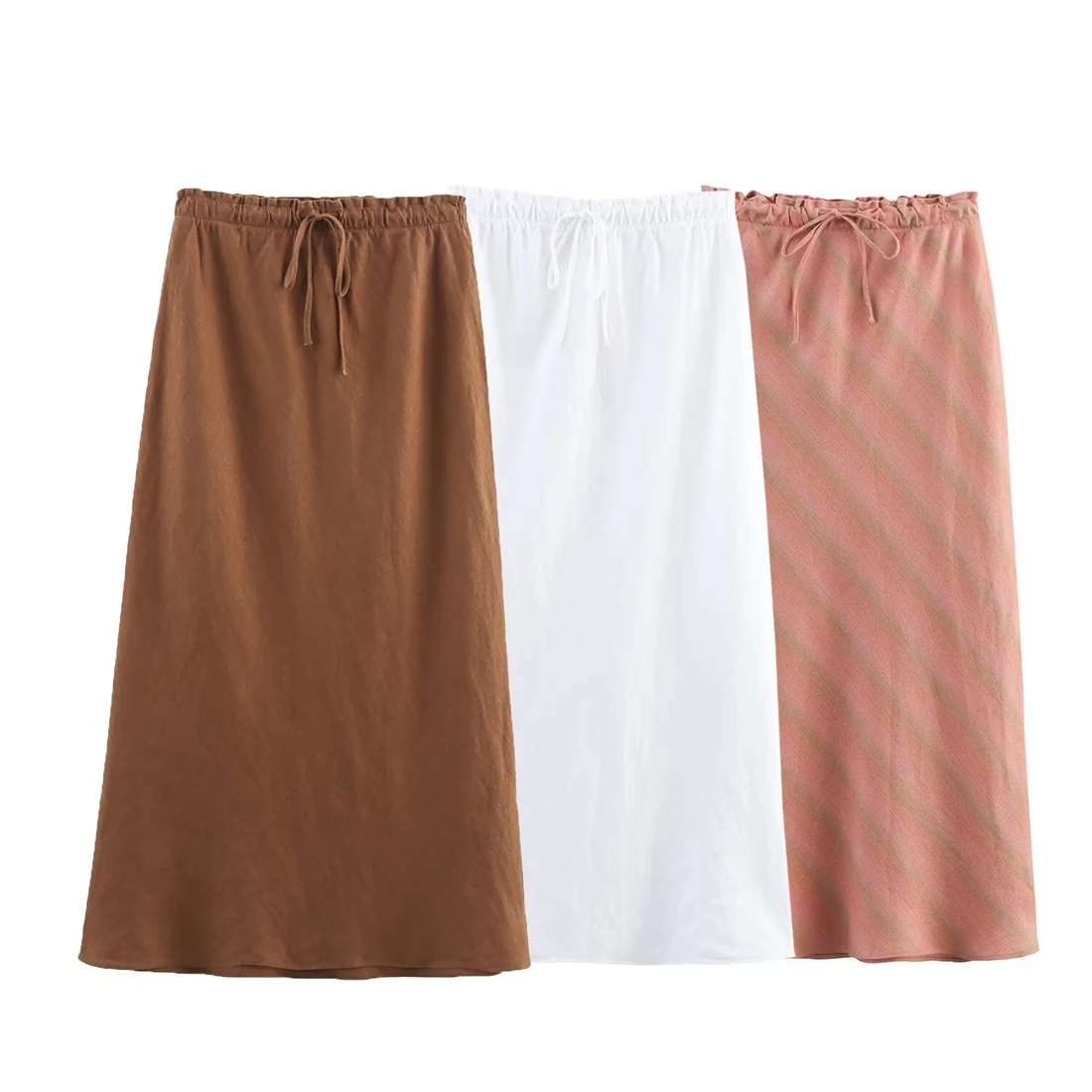 

Women's New Linen Half-Body Skirt Solid Color Mushroom Edge Short Casual Summer Clothing for Spring And Summer