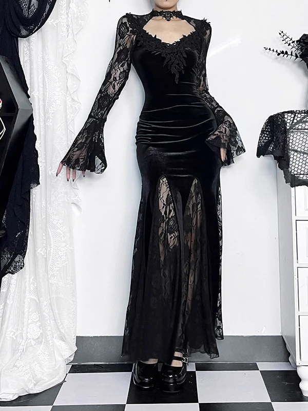 

Gothic Sle Lace Fi Tail Юбка Dr Женское Bla Dr Красное платье на день рождения Dr Long Sve Высокая талия Сексуальное платье на Хэллоуин