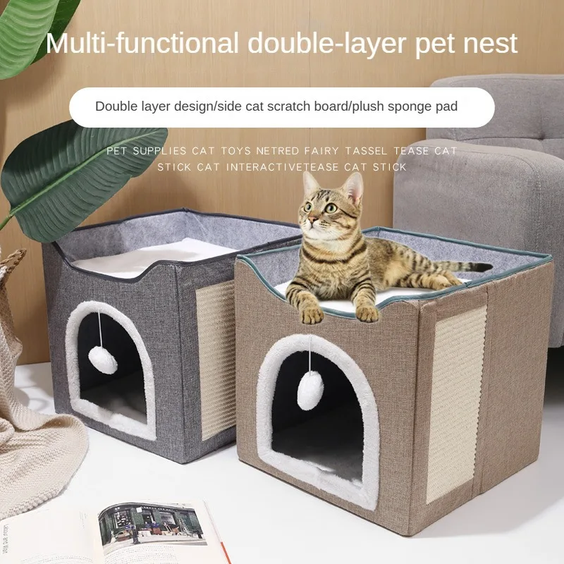 

Pet Supplies New Foldable Double-Layer Four Seasons Universal Cat Nest Warm Semi-Closed Grinding Claw Cat Nest