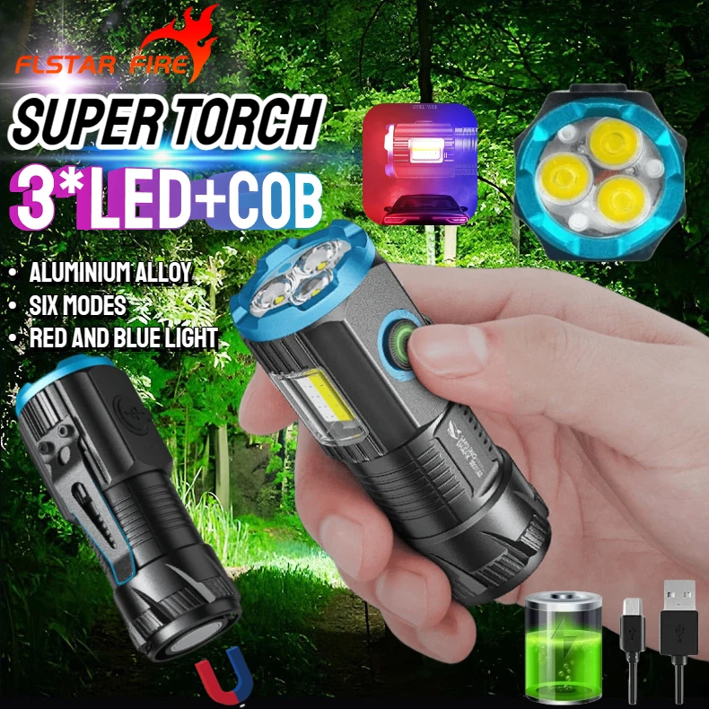 

Pocket EDC Mini Led Flashlights USB Rechargeable with 18350 Battery Strong Powerful Outdoor Torch Camping Lamp COB Work Light