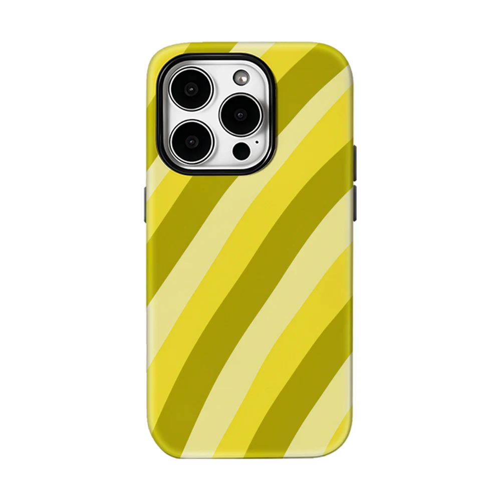 Capa de Celular Verde Amarelo Ondulado para iPhone 17 16 15 14 13 Pro Max Plus, Capa Magnética Resistente de Camada Única/Dupla
