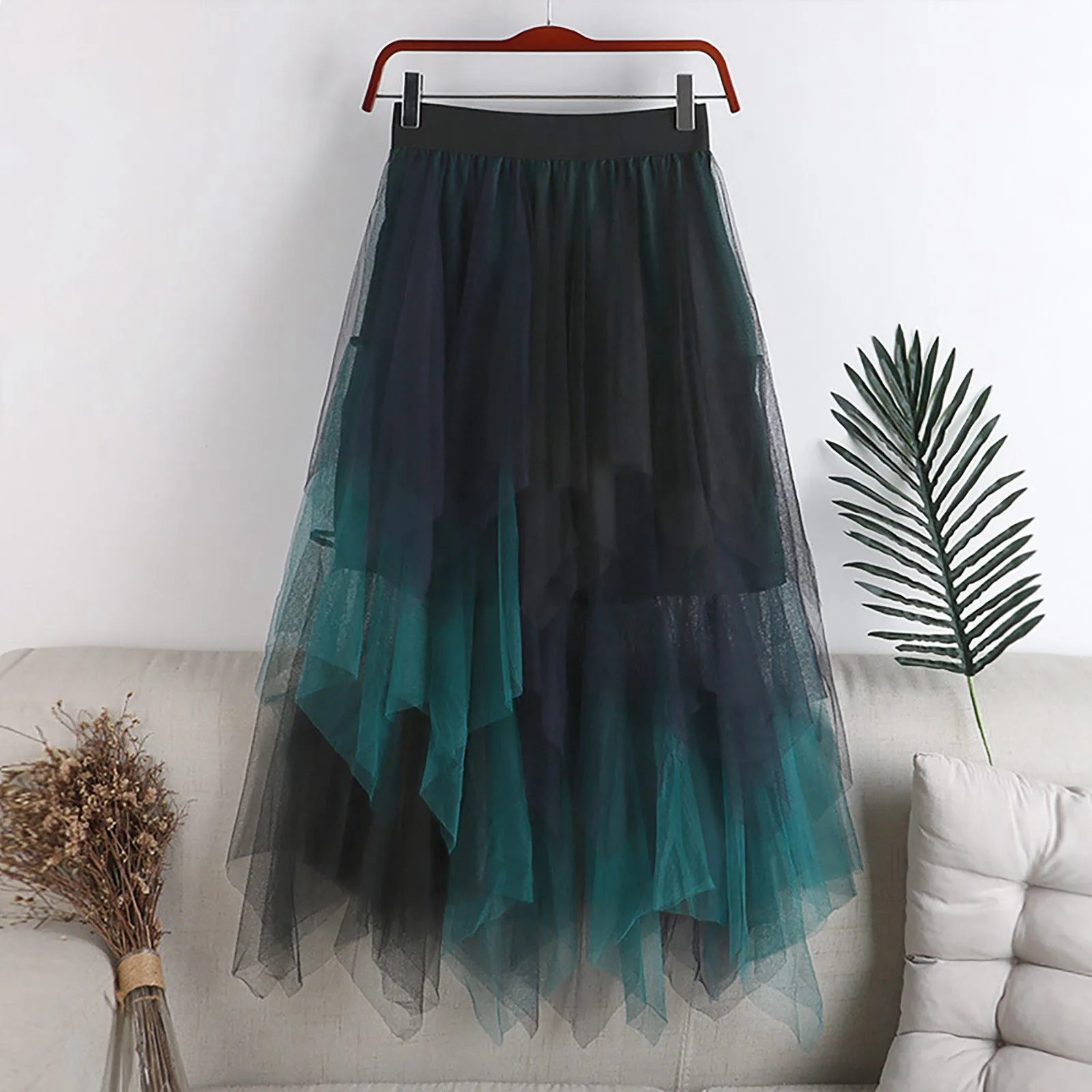 

Asymmetrical Mesh Tulle Skirts Elastic High Waist Multi Layer Blue Black Stitching Cake Skirt A-line Tutu Skirt Pleated Jupe New