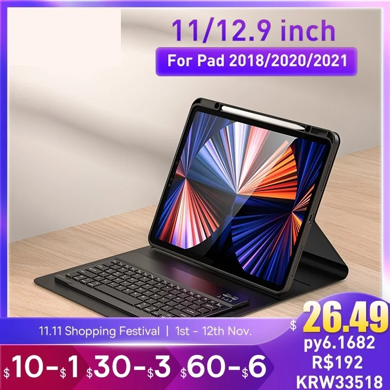 Top! Bluetooth Keyboard Case For Pad Pro 11inch 12.9 Inch Case Tablet Cover Trackpad Pro 11 12 9 Case for iPad 2018/2020/2021