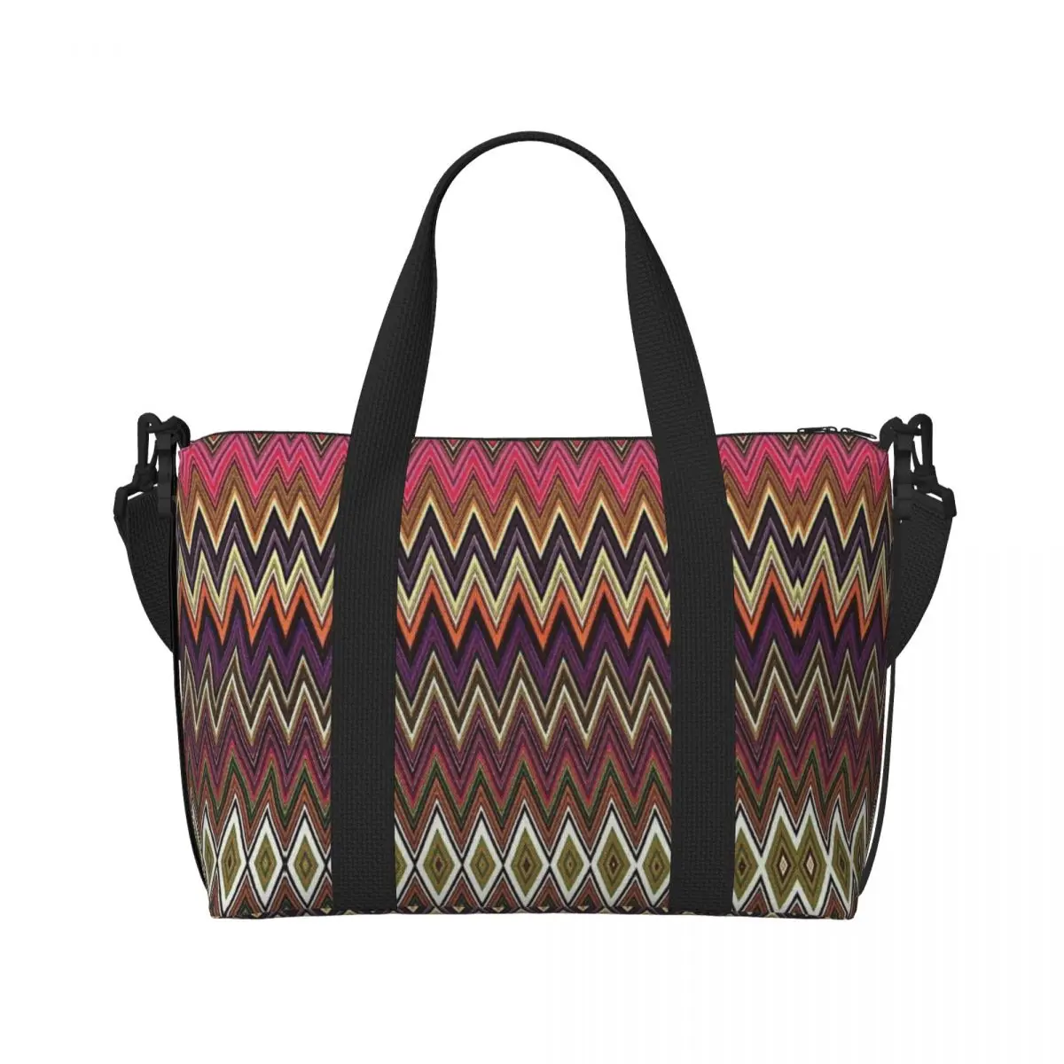 Custom Home Zigzag Multicolor Beach Tote Bag for Women Extra Large Gym Carry On Boho Camouflage Travel Shopping Bags