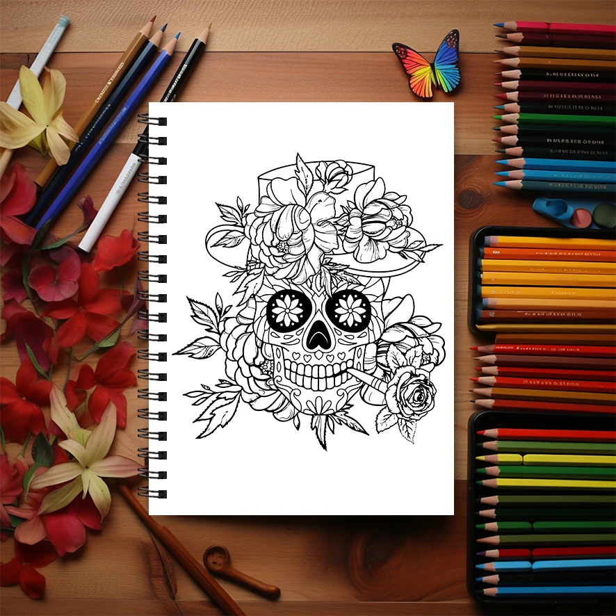Adult Skull Coloring Book 8.3x11.2 inches 22 Pages Stress Relieving Creative Art