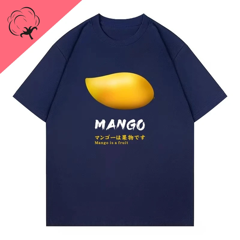 Mango Fruit Print T-shirt, Pure Cotton Summer Short-sleeved, Trendy New Style for Both Men and Women,camisas Streetwear