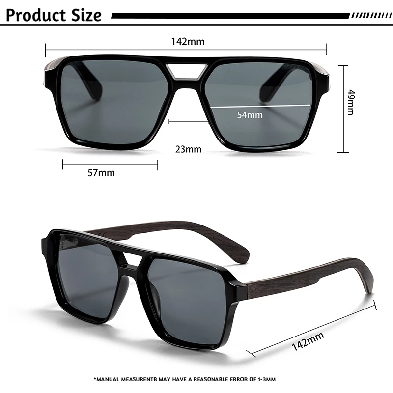 CATERSIDE Piloten-Sonnenbrille für Herren, Massivholz-Bügel, flaches Doppelbrücken-Design, Sonnenbrille für Damen, Sommer-Outdoor-Modebrille – Detail 9