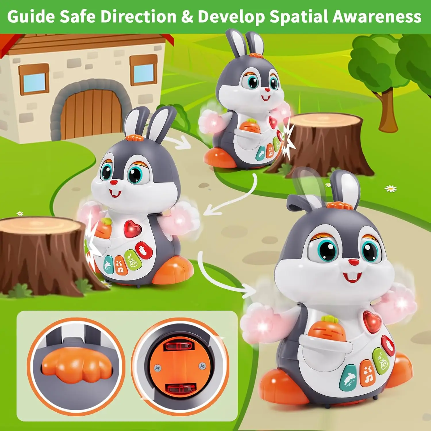 Musical Easter Bunny Toy, Dancing Crawling Tummy Time with Lights, Infant Learning Easter Gift & Basket Stuffer for Boys Girls view 5