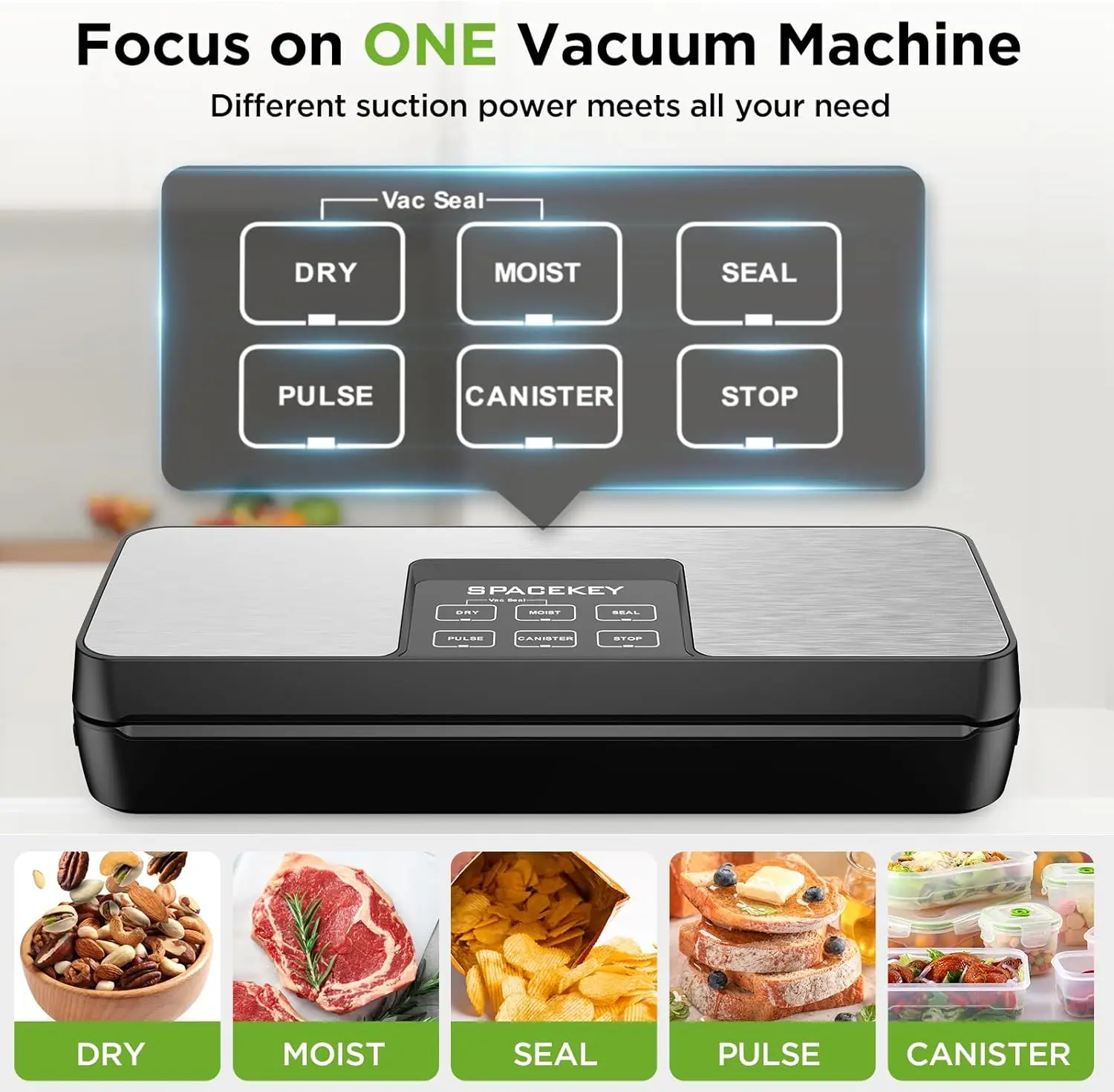 Vacuum Sealer Machine, 85Kpa Food Sealer with Bag Roll Storage Space, 8-in-1 Food Vacuum Machine, Pulse Function