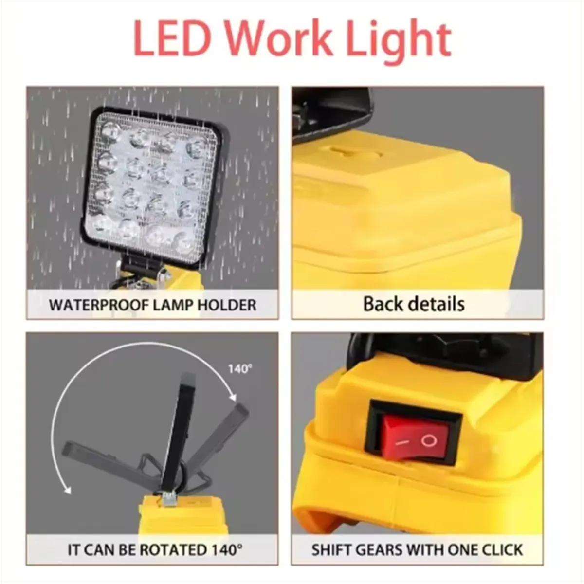 For 18V Li-Ion Battery Cordless LED Work Light 4 Inch Flashlight Portable Emergency Flood Lamp Camping Lamp