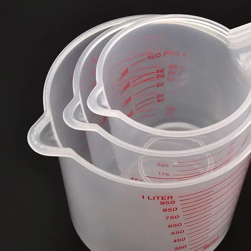 3pcs 베이킹 액체 측정 컵 PVC 스케일 컵 플라스틱 측정 볼륨 비커 주방 베이킹 도구 250/500/1000ml