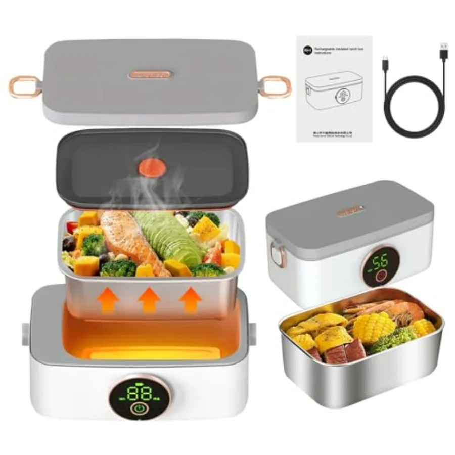 

Electric Lunch Box for Adults 1L Large Ccity Self-Heating Quickly Battery-Powered Food Warmer Cordless for Office Car Travel Pa