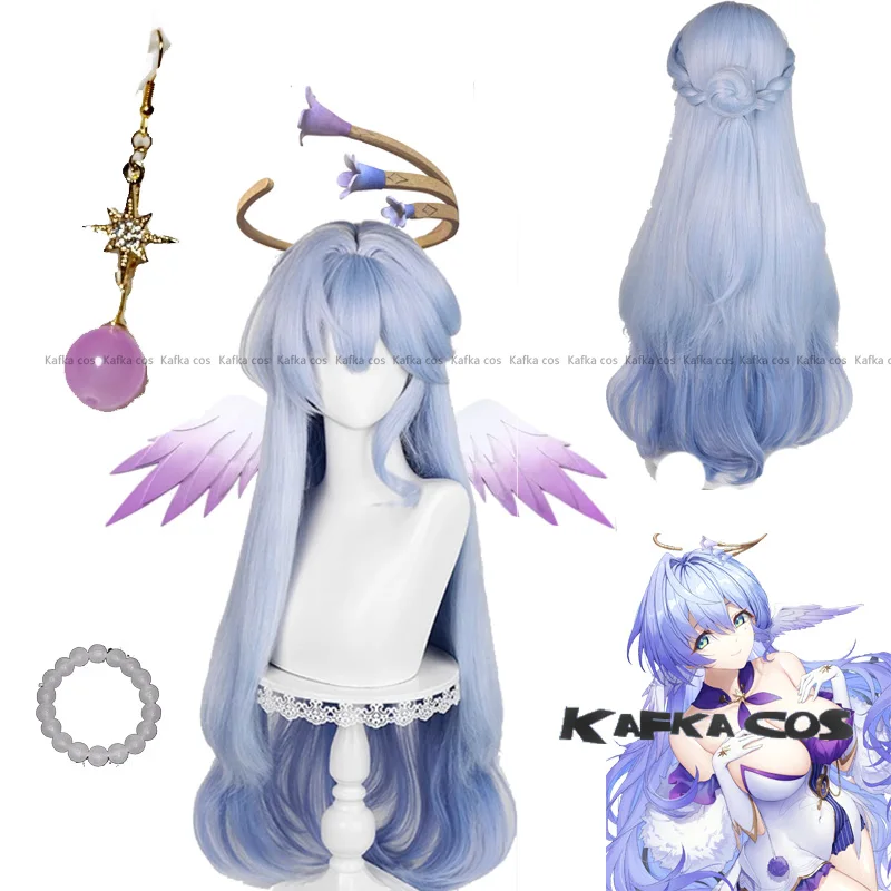 Honkai Star Rail Blue Hair Wings for Women, Game C. Cosplay Wig, Sauna Wear, Singer Halo Earrings, Halloween Party, Girl Props