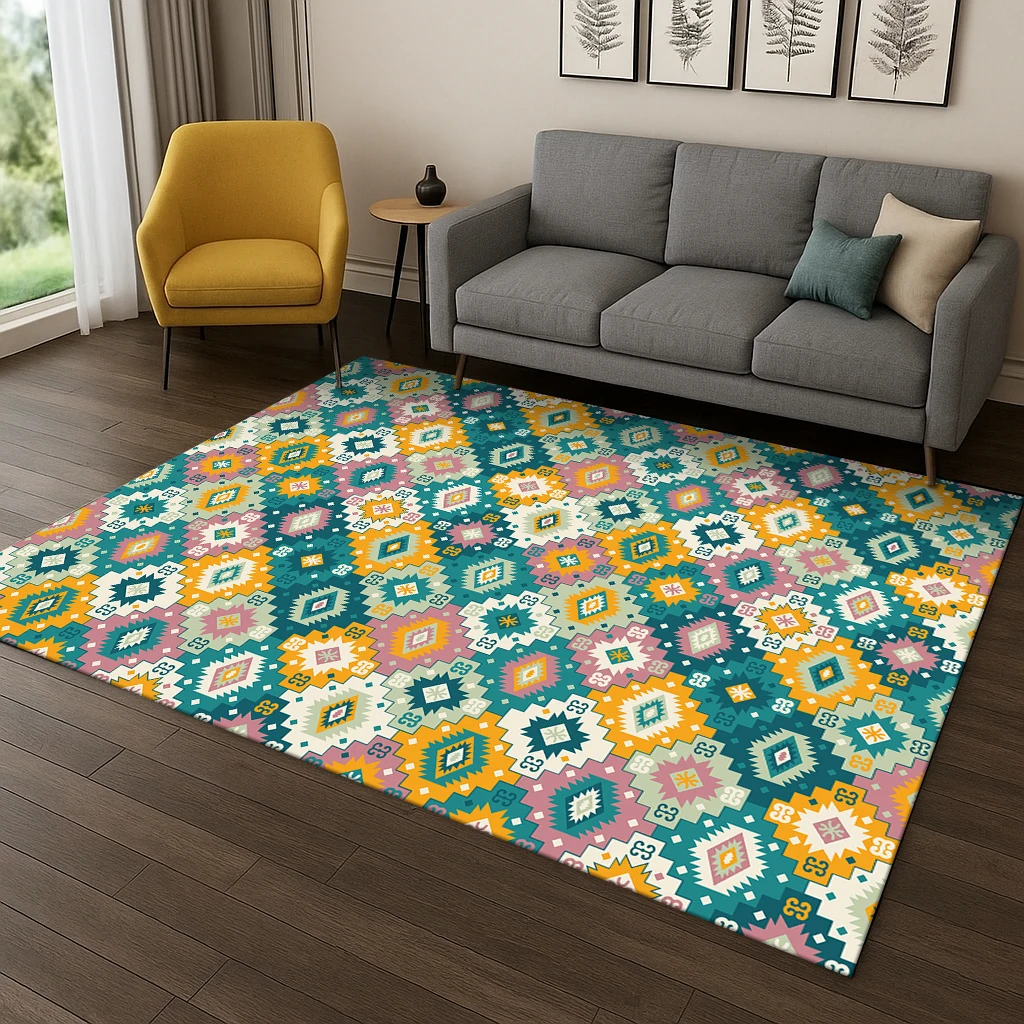 

Classic Bohemian Floral Area Rug, Non-Slip Floor Mat for Living Room & Bedroom, Kids Play Carpet