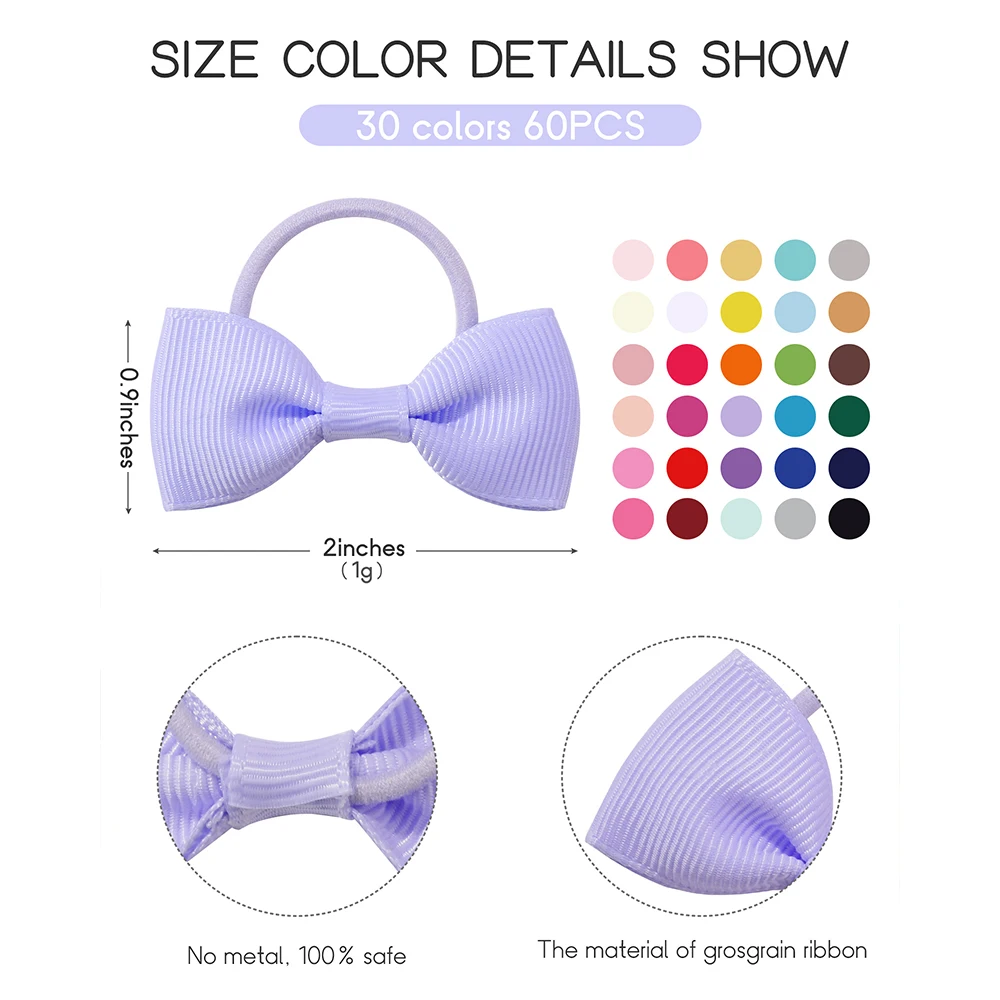 30/40/60 SZT. Słodkie Gumki do Włosów z Kokardkami dla Dziewczynek, Elastyczne Gumki z Wstążki Grosgrain 2'' do Samodzielnego Wyrobu Kokardek, Ozdoby do Włosów, Opaski dla Dzieci