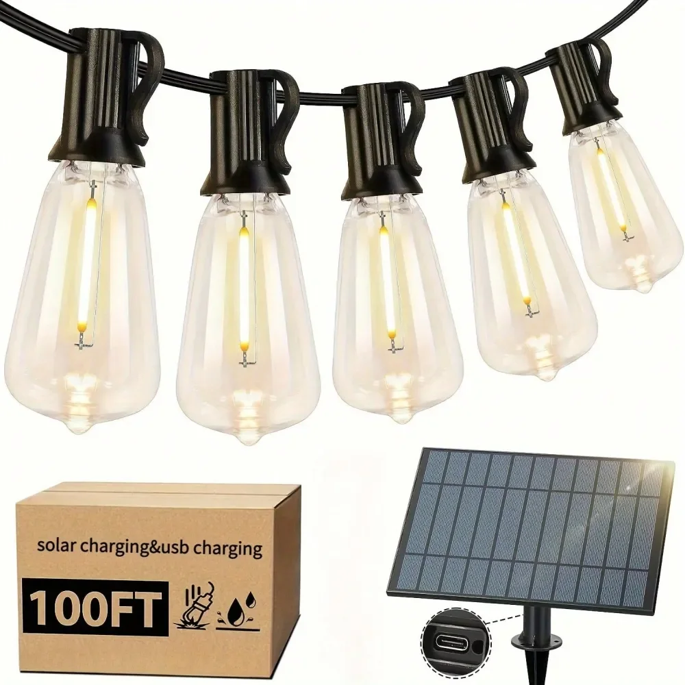 

Солнечные уличные гирлянды с 241 небьющейся лампочкой, водонепроницаемые (IP44), с солнечной и USB-зарядкой, четыре режима освещения.