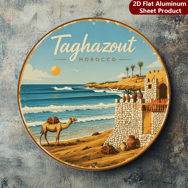 2D Flat, 1pc, Moroccan Beach Decorative Sign Desert Landscape Plaque Vintage Travel Perfect for Home, Porch, Garden, Cafe, Etc,