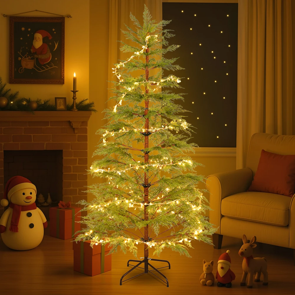 

6 Feet Artificial Full Christmas Tree Includes LED Lights and Metal Stand, 612 Tips Full Tree,Xmas Decoration