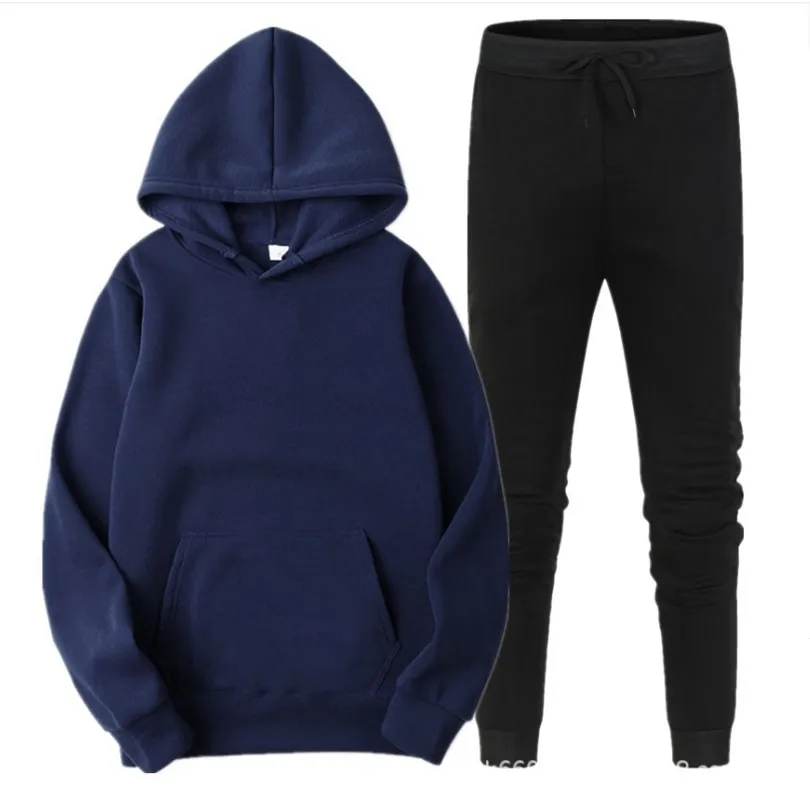 Men Tracksuit 2 Pieces Sets Hooded Sweatshirt +Drawstring Pants Male Hoodies Running Sportswear Men Women Autumn Sportwear