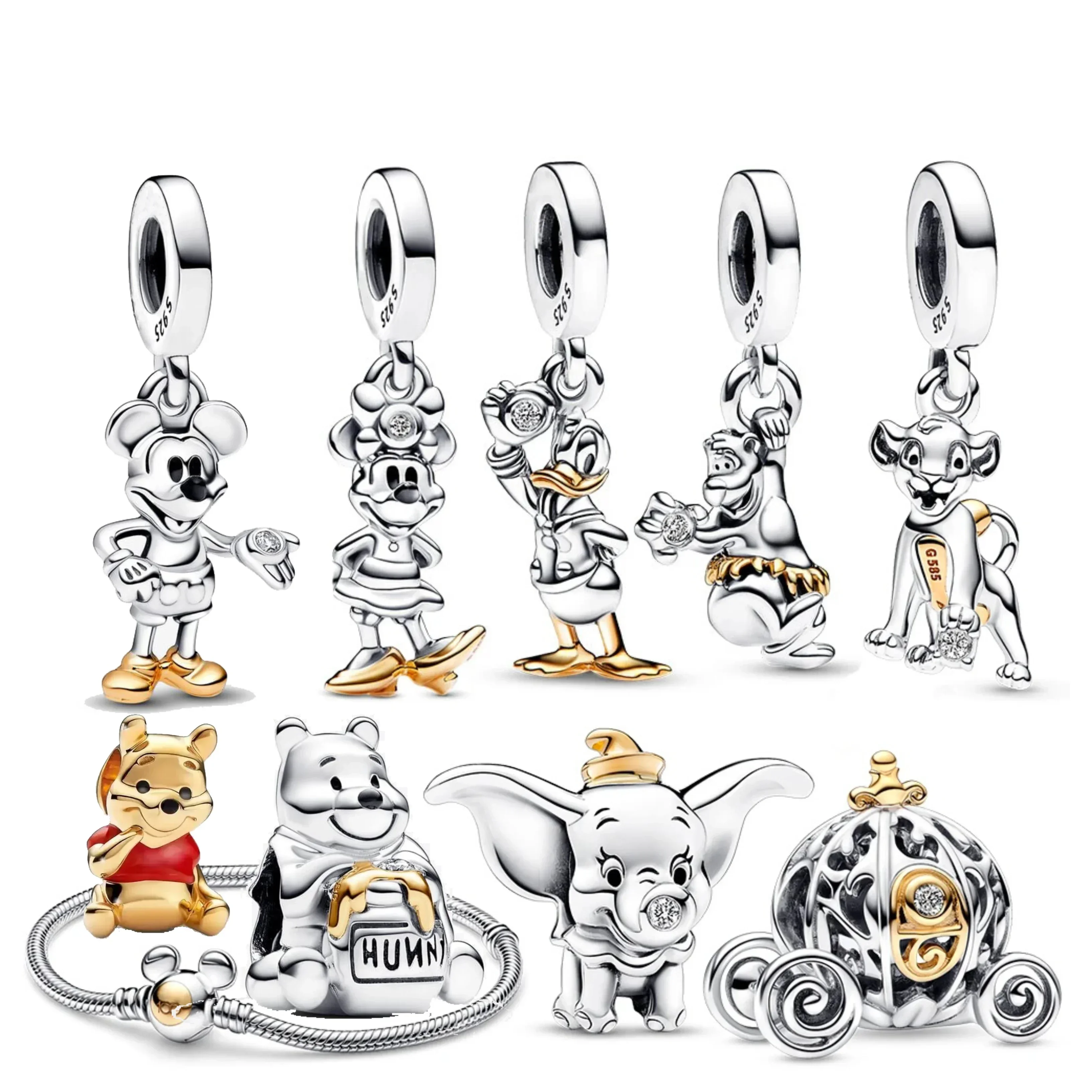 2024 925 Sterling Zilveren Potdemie Disney 100-jarig Jubileum Mickey Minnie Dumbo Winnie The Pooh Bengelen Bedel Fit Pandora Armband