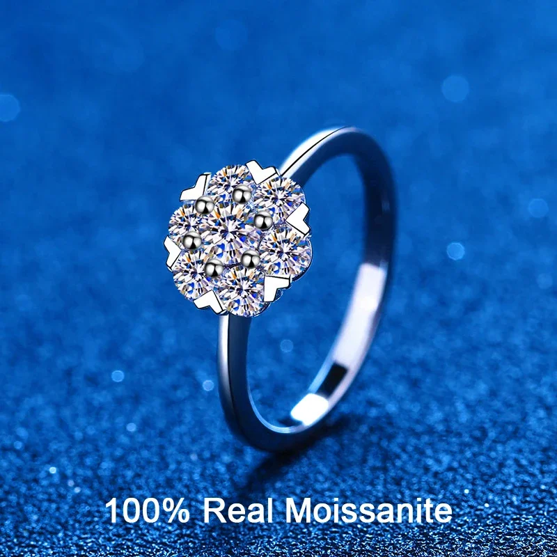 

Real Moissanite Engagement Ring Brilliant VVS Diamond Halo Wedding Band For Women Sterling Silver Flower Bouquet Promise Ring