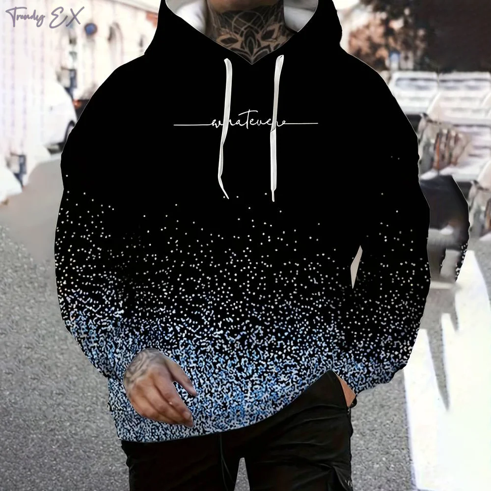 Felpa con cappuccio Uomo Moda sfumata Parigi Stampa Poliestere Casual Top Pullover con leggermente elasticizzato Abbigliamento autunno inverno per uomo