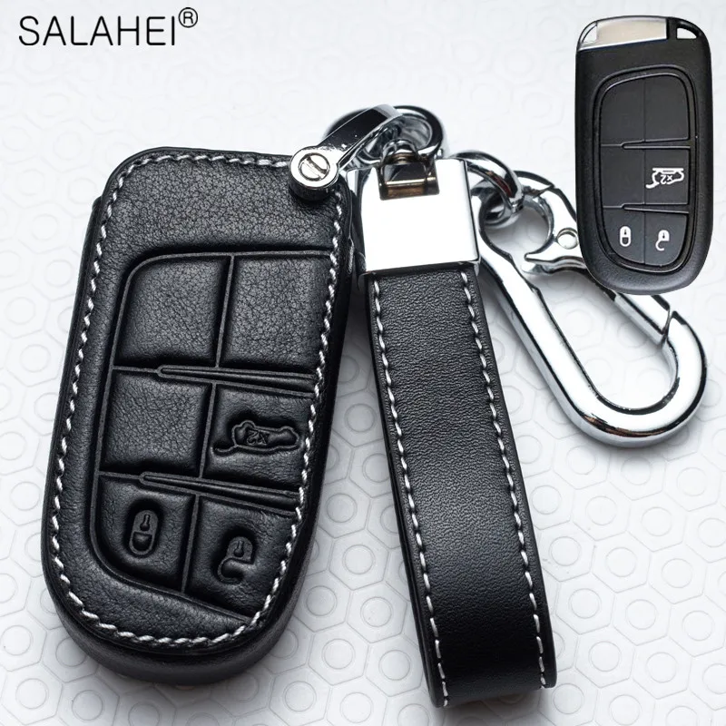 Leather Car Remote Key Case Cover Bag For Jeep Renegade 2014 2015 Grand Cherokee Chrysler 300C Keyless Keychain Auto Accessories