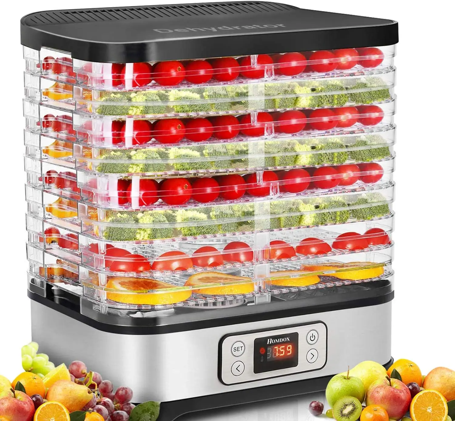 

Dehydrator Machine with 8 BPA-Free Trays, 72H Timer, Temp Control up to 158°F, 400W for Drying Fruit, Veggies, Jerky, Herbs