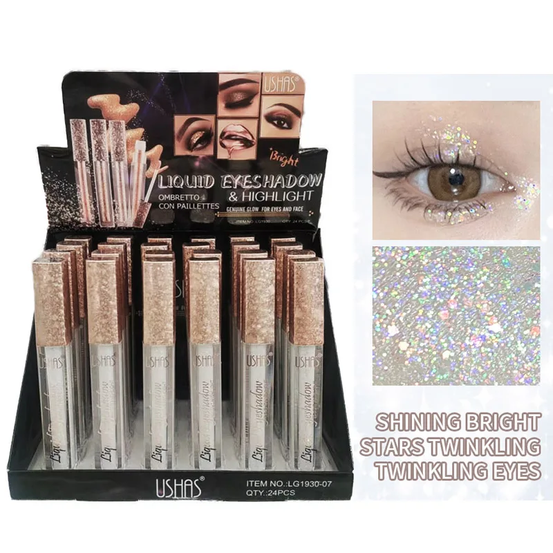 24Pcs 6 Colors Liquid Shining Eyeshadow Set Diamond High Light Glitter Waterproof Long Lasting Quick-Drying Sparkling Eye Shadow