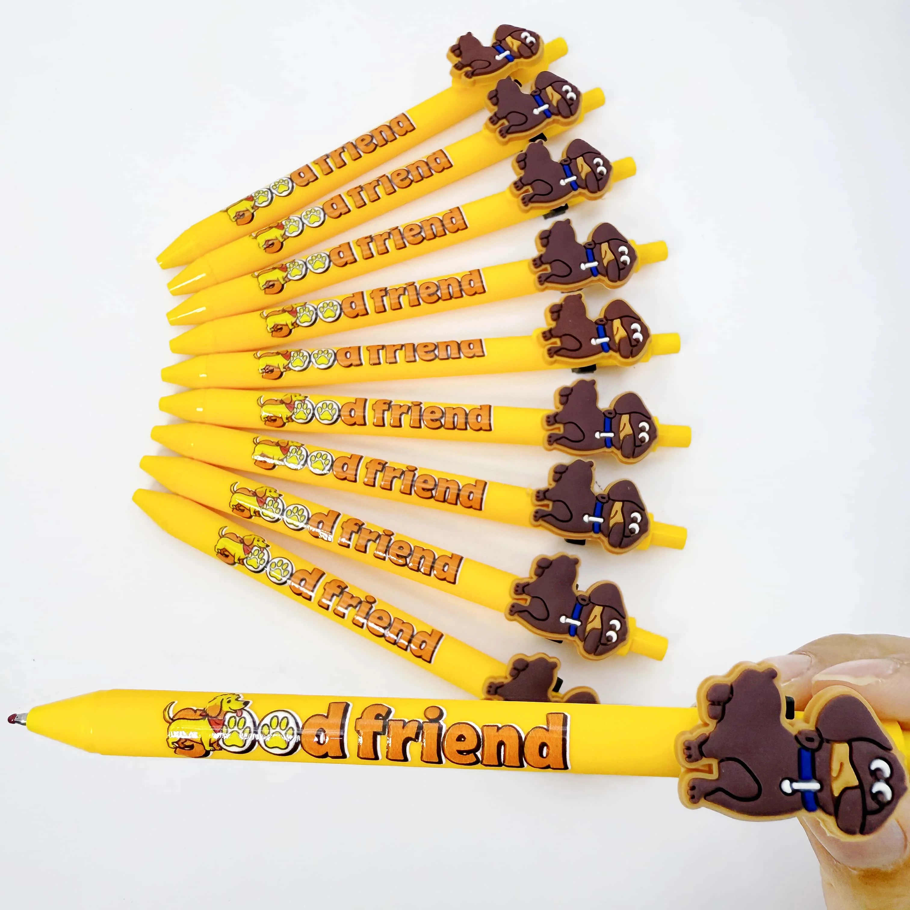 

6pcs/12pcs Yellow Sausage Dog Ballpoint Pen Dog Theme Press Ballpoint Pen Student Signature Gift Pen Black Quick Drying Pen