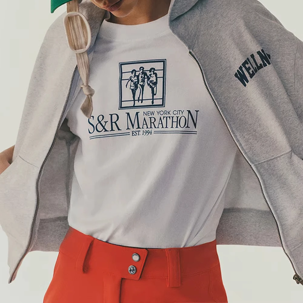 

Summer New North American Niche White Letter Graphic Print Round Neck Women's Short Sleeve Sports T-Shirt