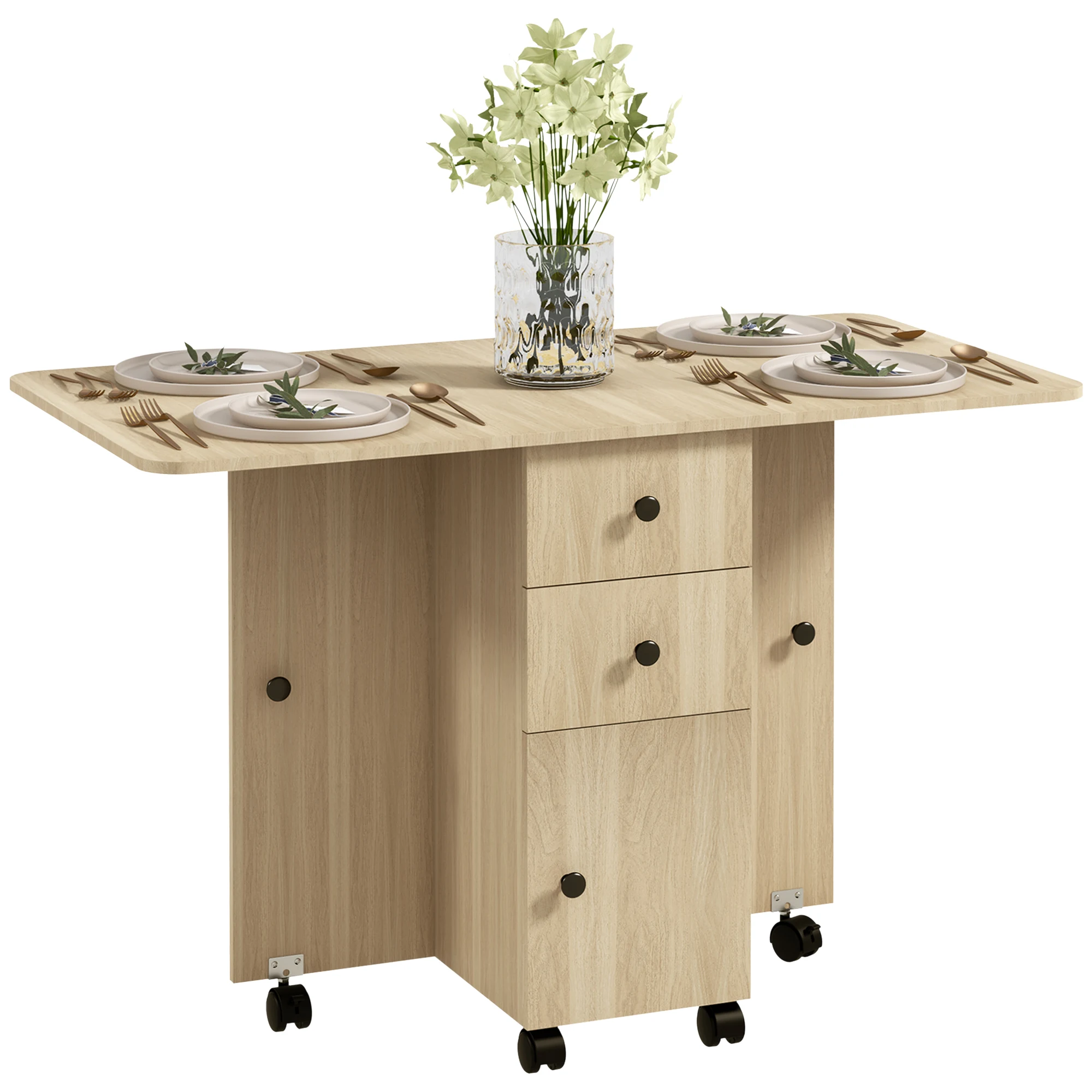 HOMCOM folding dining table with wheels 120x60x76,5 cm Natural