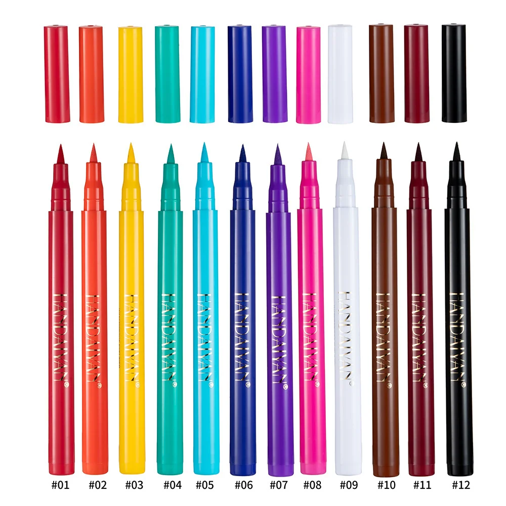 12 Kleuren/Doos Ultra Fijne Eyeliner Potlood Vloeibare Eyeliner Waterdicht Sneldrogend 12 Uur Slijtage Eyeliner Gemakkelijk Te Gebruiken Cosmetica Set