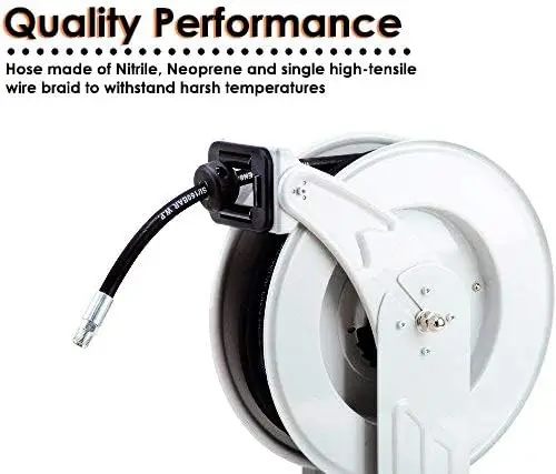Oil Hose Reel Retractable 1/2" Inch x 50' Foot Long Premium Commercial SAE100R1AT Hose Max 2320 PSI Industrial Dual Ar