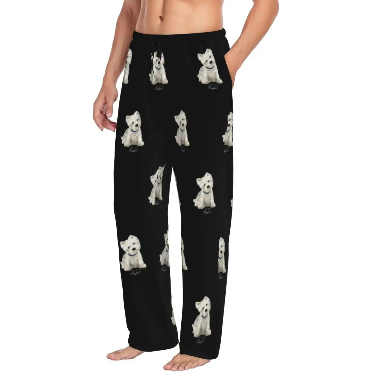 Custom Printed Westie West Highland White Terrier Dog Pajama Pants Men Sleep Sleepwear Bottoms with Pockets