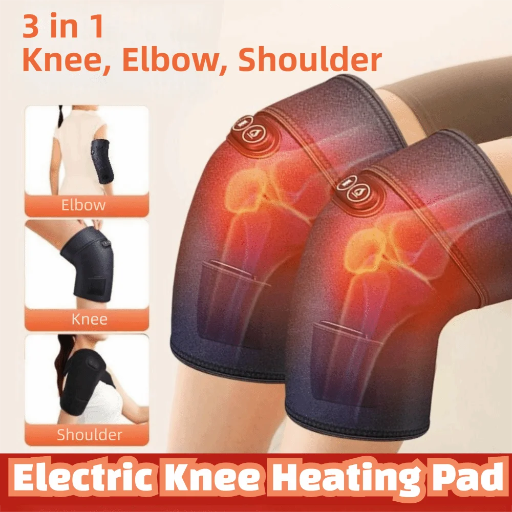

3 in 1 Heated Knee Wrap 3 Heat Levels Black Electric Heating Massager 6 Adjustable Vibrations Breathable